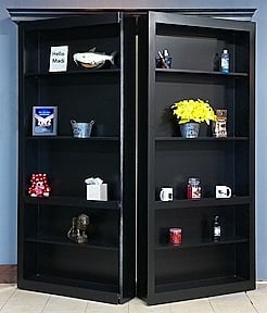 Hidden bi-fold bookcase door in real wood