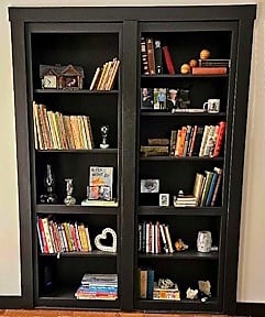 Hidden double bookcase door in real wood